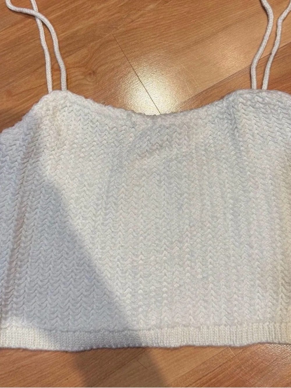 White Knit Spaghetti Strap Crop Top